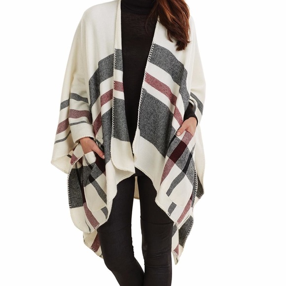 Mud Pie Sweaters Mud Pie Women Rivington Plaid Ruana Acrylic Poncho